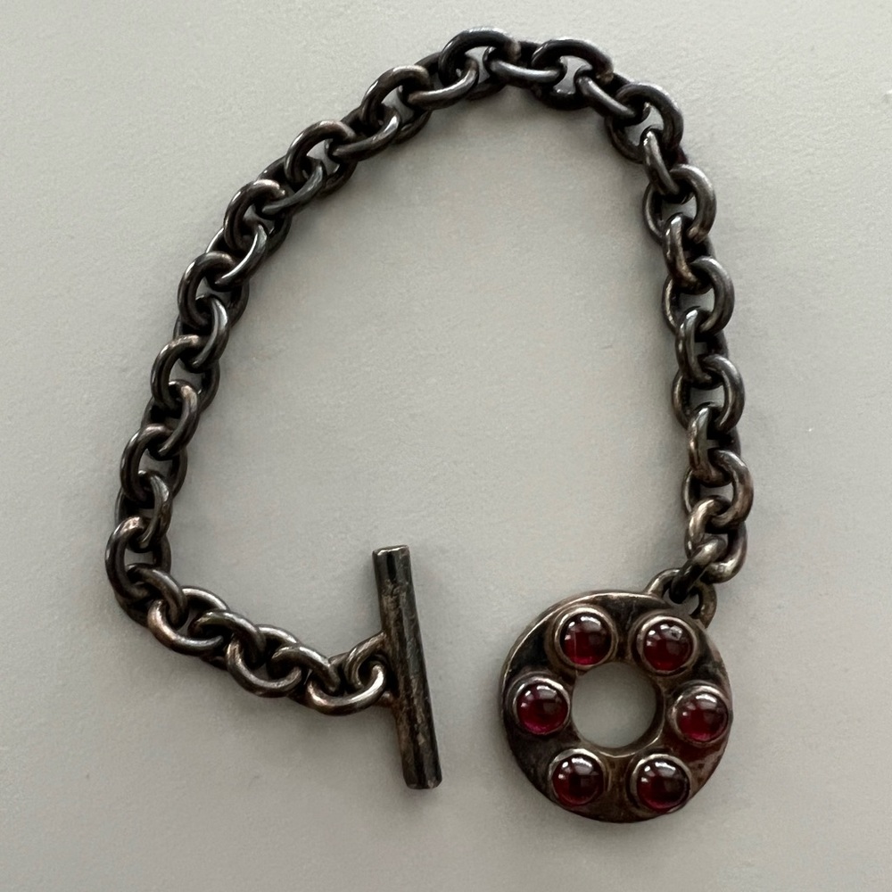 925 Indonesia Sterling Silver and Ruby Toggle Bracelet